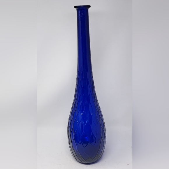 Vintage Empoli? Cobalt Blue Genie Bottle With Fish Net Pattern - Picture 4 of 8